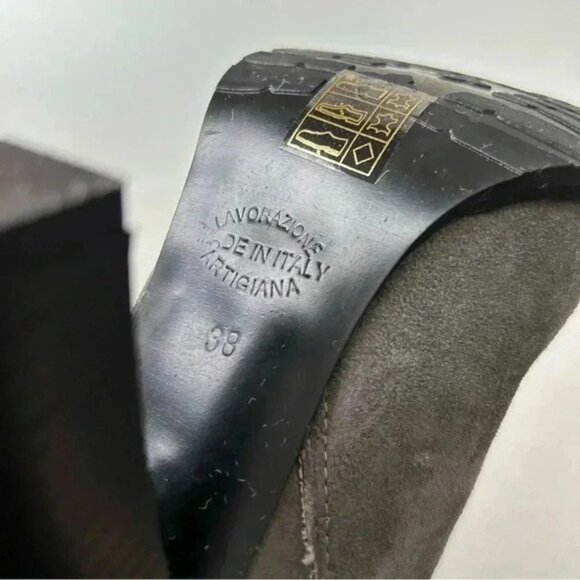 Grey Suede Boots Mid Calf Block Heel Slouch Boot Boho Size EU 38 NEW IN BOX - Picture 9 of 16